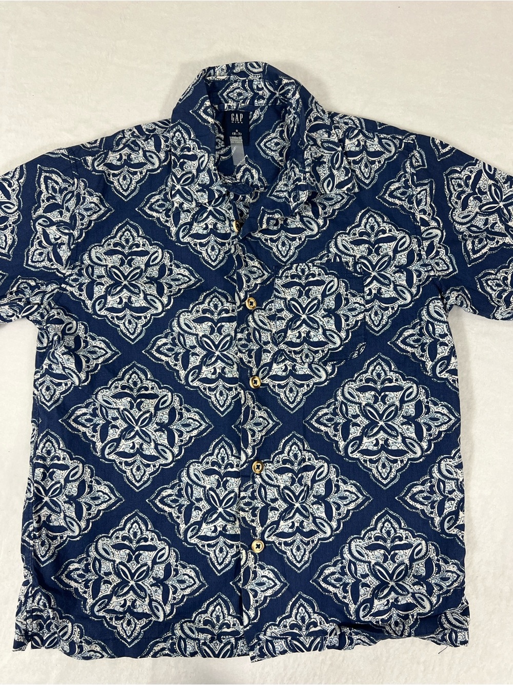 GAP Boys Navy Blue Patterned Short-Sleeve Button-Down Shirt